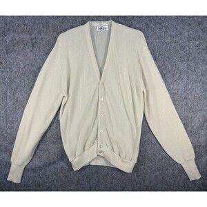 Jantzen Cardigan Sweater Size L Men Beige Vintage 80s Made In USA Grandpa